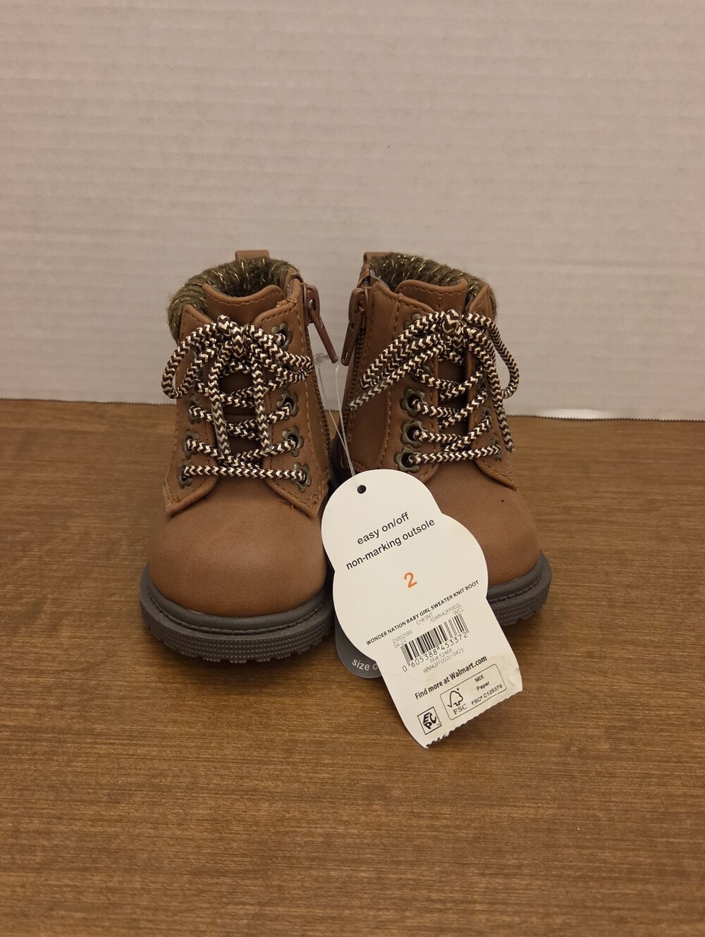 Baby Girl Wonder Nation Brown Sweater Knit Boots, Size 2. NEW